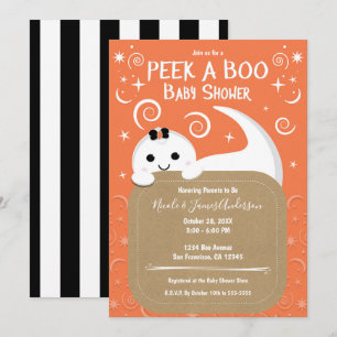 Invitation Fantôme Peek A Boo Orange Fête Prénatale Halloween