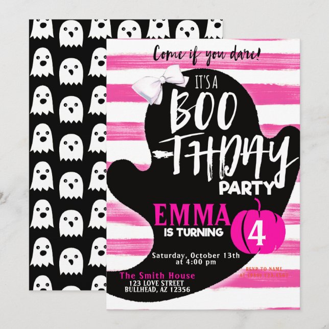 Invitation Fantôme rose Halloween fête d'anniversaire Anniver (Devant / Derrière)