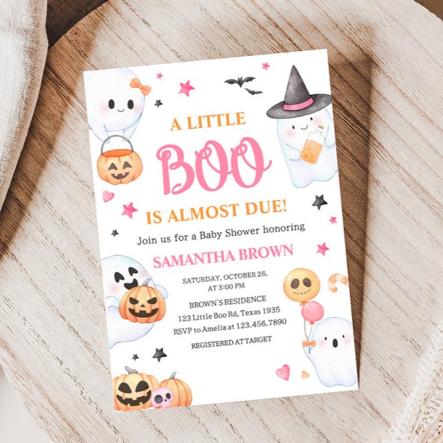 Invitation Fantôme rose Halloween Petit Baby shower Boo (A Little Boo Baby Shower Invitation )