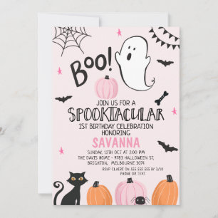 Invitation Fantôme rose Spooktacular Halloween 1er Anniversai