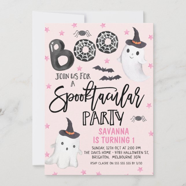 Invitation Fantôme rose Spooktacular Parti Halloween Annivers (Devant)