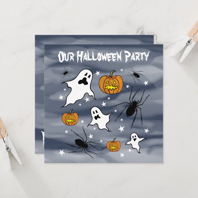 Invitation Fantômes, Citrouilles et araignée d'Halloween pers (Devant/Arrière en situation)