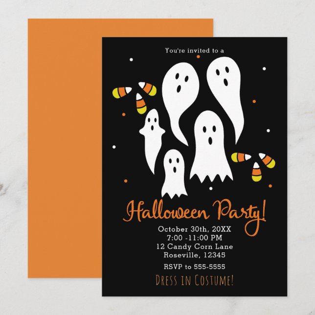 Invitation Fantômes de fête d'Halloween et de bonbon de maïs  (Devant / Derrière)
