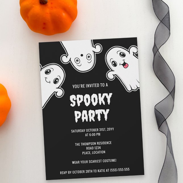 Invitation Fantômes éffrayants Fête Halloween Noir et blanc (Fun and cute ghost design for a spooky Halloween party. Personalize with your custom text.)