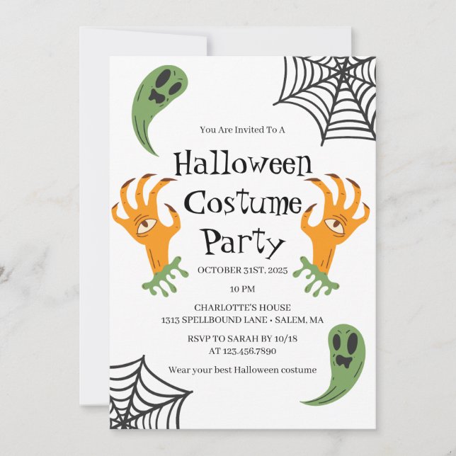 Invitation Fantômes et Mains de monstre Halloween Costume Par (Devant)