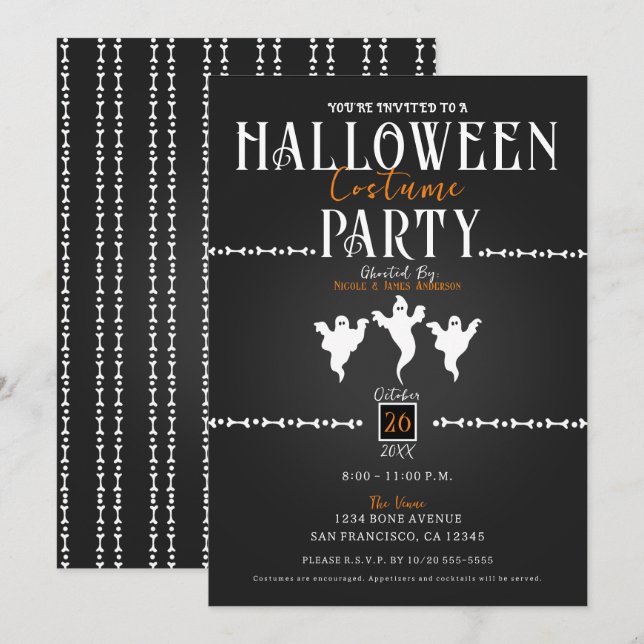 Invitation Fantômes et os Halloween Costume Party (Devant / Derrière)