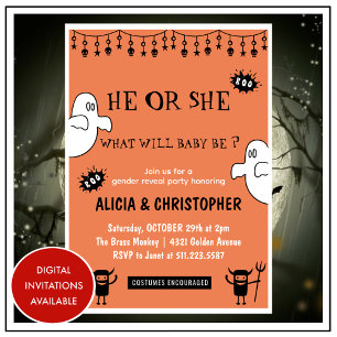 Invitation Fantômes Orange Octobre Halloween révélation du se