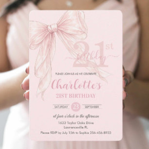Invitation Fard à joues Coquette Rose Ruban 21e Anniversaire