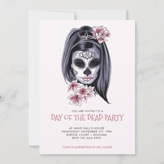 Invitation Fard à Joues Rose pour Fête de Dia De Los Muertos (Devant)