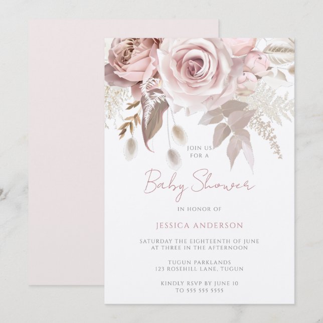 Invitation Fard à joues scintillant Champagne Rose Poussiéreu (Devant / Derrière)