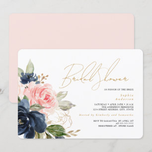Invitation Fard Doré Marine Floral Baignade de Mariée