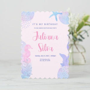 Invitation Fard Rose Aquarelle sous l'Océan Anniversaire