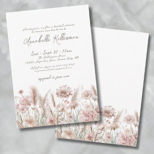 Invitation Fard Roseaux Floraux Pampas Bohème Baptême de Mari
