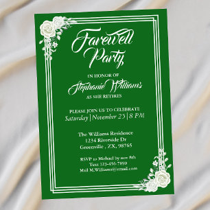 Invitation Farewell Élégant Script Vert Rose Blanc Parti
