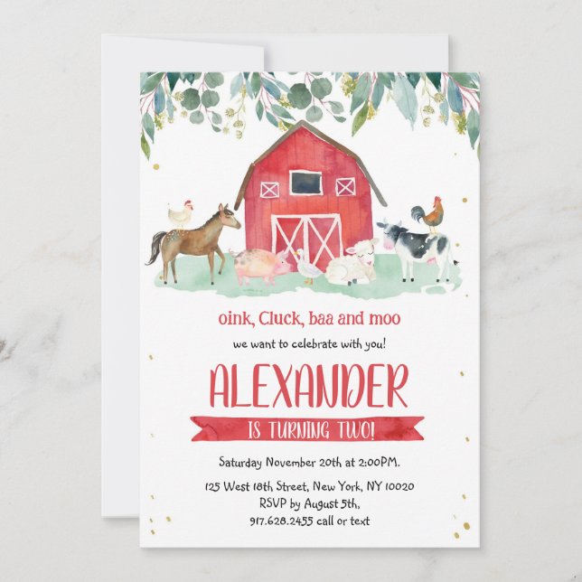 Invitation Farm Animals Oink Baa Moo Boy 1st Birthday  (Devant)