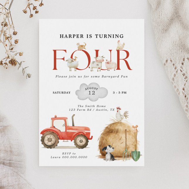 Invitation Farm Barnyard Fun Quatrième anniversaire (Créateur téléchargé)