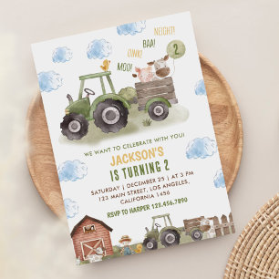 Invitation Farm Green Tractor 2e fête d'anniversaire