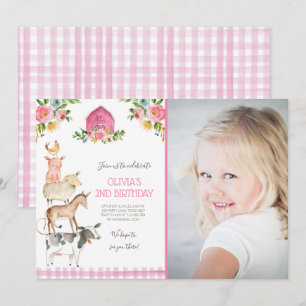 Invitation Farm Old MacDonald Barnyard Pink Animals Party