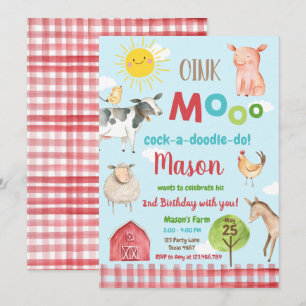 Invitation Farm Old MacDonald Barnyard Red Animals Party