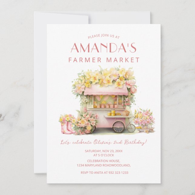 Invitation Farmer Market Floral Anniversaire (Devant)