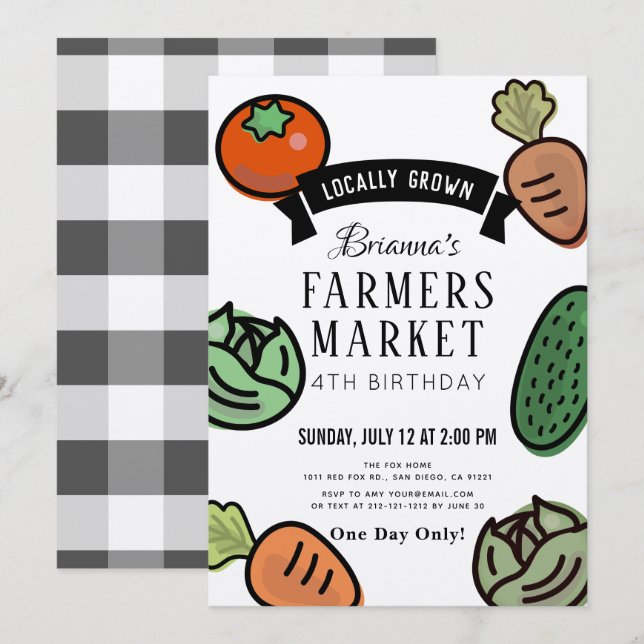 Invitation Farmers Marché Kraft Papier Anniversaire Invitatio (Devant / Derrière)