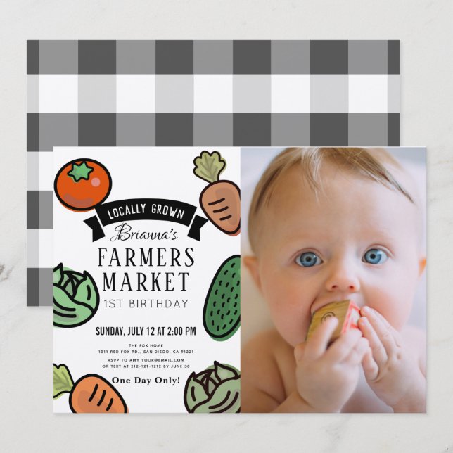Invitation Farmers Market Kraft Papier 1er Anniversaire Photo (Devant / Derrière)