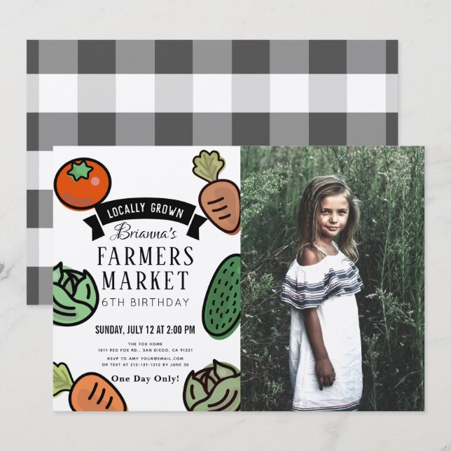 Invitation Farmers Market Kraft Papier photo Anniversaire (Devant / Derrière)