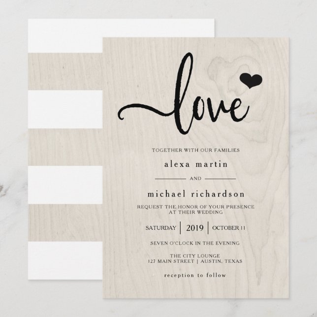 Invitation Farmhouse Chic | Mariage d'amour rustique moderne (Devant / Derrière)