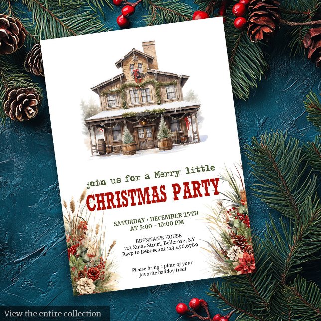 Invitation Farmhouse Christmas party printable red green  (Farmhouse Christmas party printable red green invite

)
