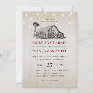 Invitation Farmhouse Country Grange Croquis et lumières à cor