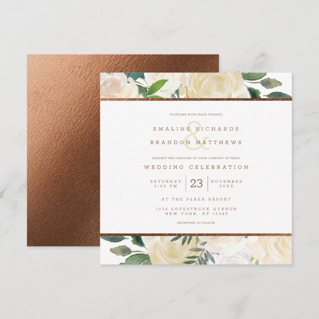 Invitation Farmhouse Frestic Rustic Mariage campagnard Carré (Devant / Derrière)