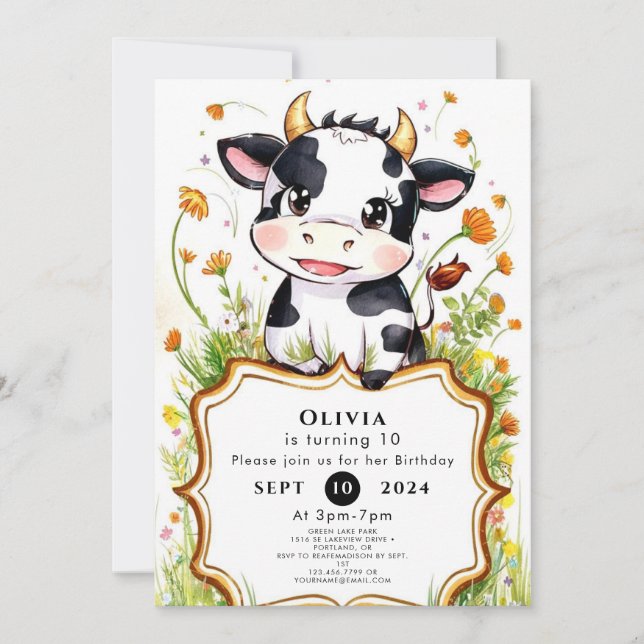 Invitation Farmhouse Simple Cow Anniversaire (Devant)