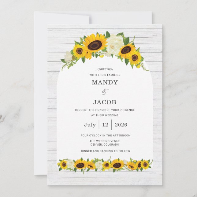 Invitation Farmhouse Sunflower Rustique Mariage numérique (Devant)