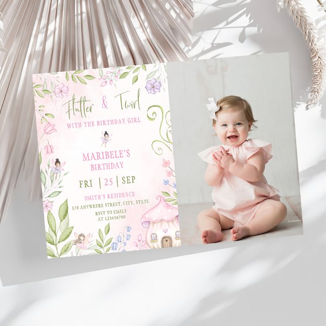 Invitation FĂŠ Fairy Forêt et Twirl Girl Birthday Photo (Créateur téléchargé)