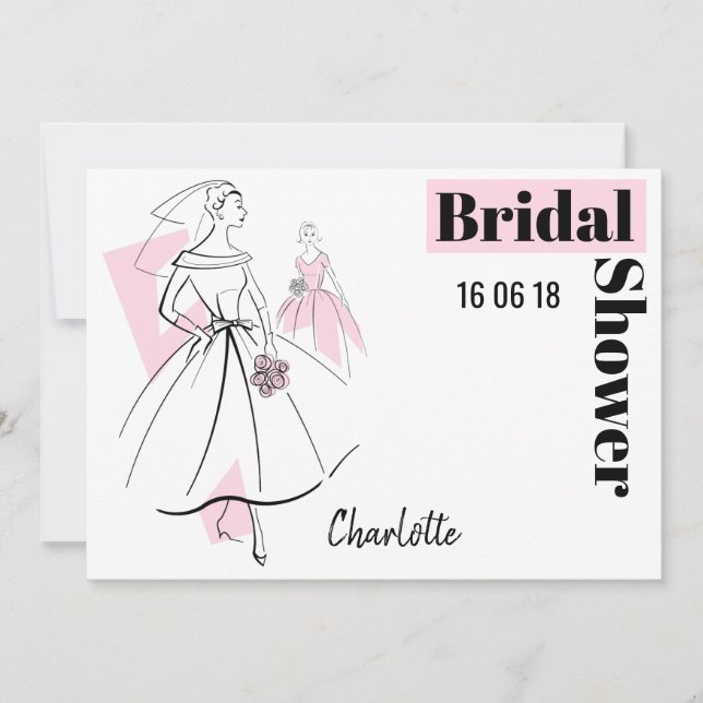 Invitation Fashion Bride Groupe rose Fête des mariées horizon (Devant)