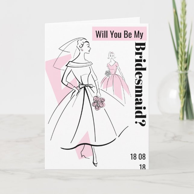 Invitation Fashion Bride rose Be My Bridesmaid texte (Devant)