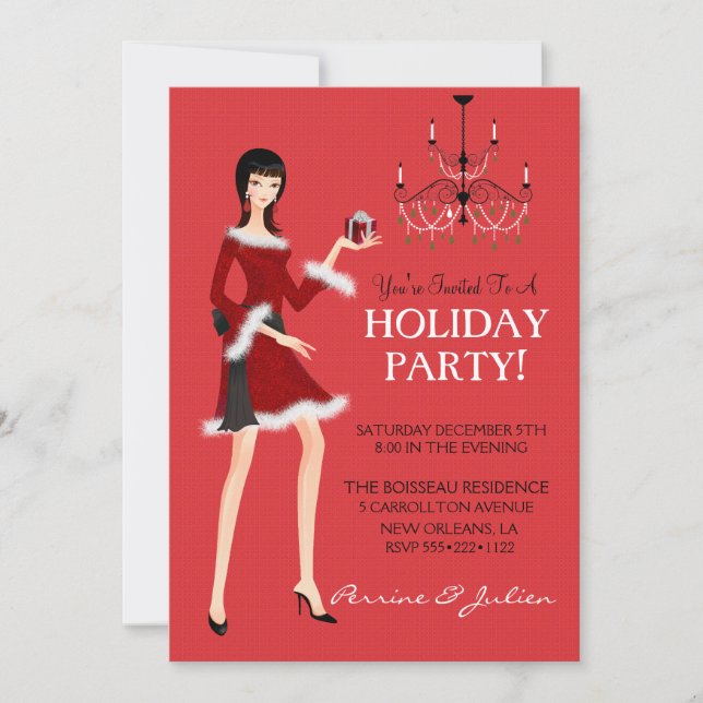 Invitation Fashion Fille Parties scintillant Noël Fête de Noë (Devant)