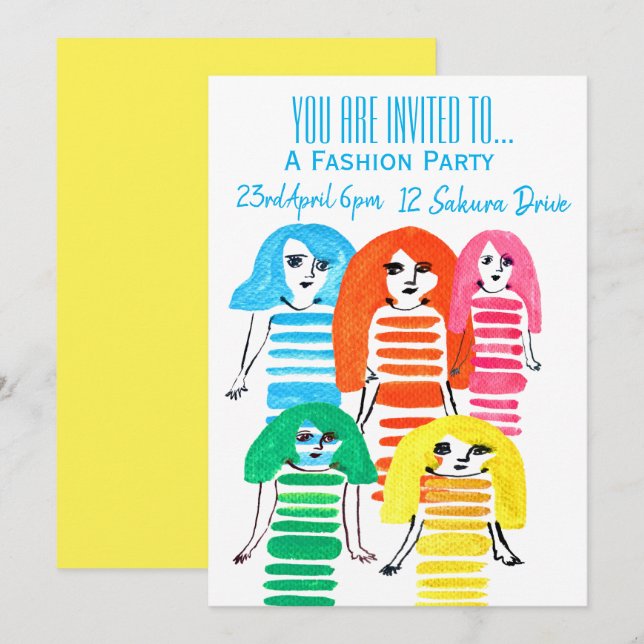 Invitation Fashion girl entre fête d'anniversaire mode (Devant / Derrière)