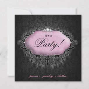Invitation Fashion Party Élégant Damask Gris rose