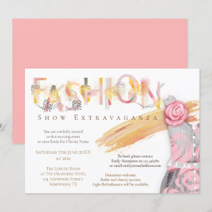 Invitation Fashion Show Événement Arty Typographie Pink Gold