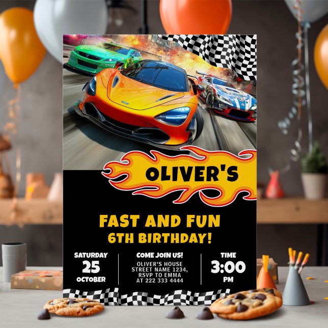 Invitation Fast Cars Racing fête d'anniversaire (Créateur téléchargé)