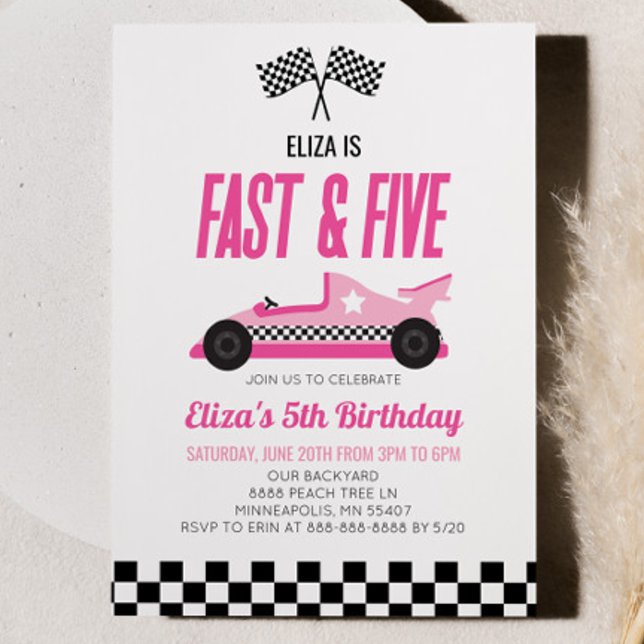 Invitation Fast & Five Pink Race Car 5ème anniversaire (Créateur téléchargé)