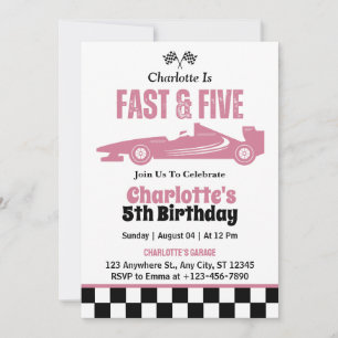 Invitation Fast & Five Race Car Gir 5e fête d'anniversaire