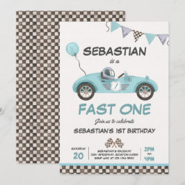 Invitation Fast One Anniversday Party Blue Race Voiture 1er A