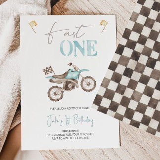 Invitation Fast ONE Baby Blue Dirt Vélo Anniversaire Invitati