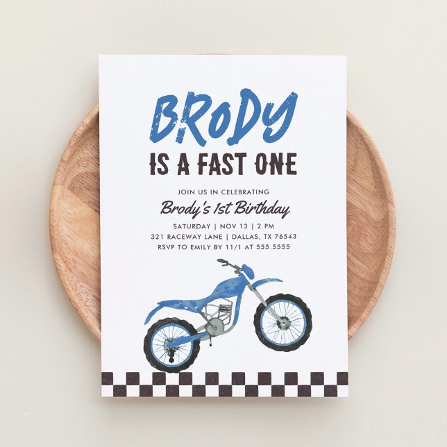 Invitation Fast One Blue Dirt Bike Boy 1er anniversaire (Créateur téléchargé)