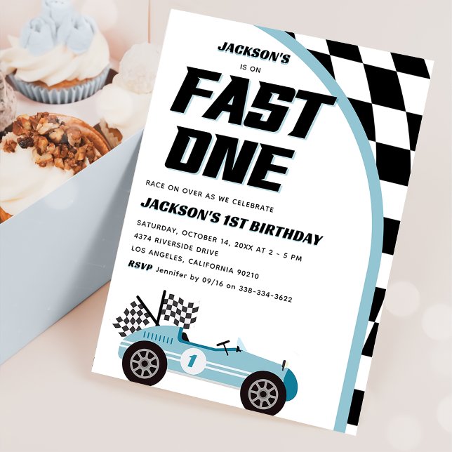 Invitation Fast One Blue Race Car fête d'anniversaire (Créateur téléchargé)