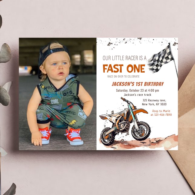 Invitation Fast One Dirt Bike Boy 1er Birthday Photo (Créateur téléchargé)