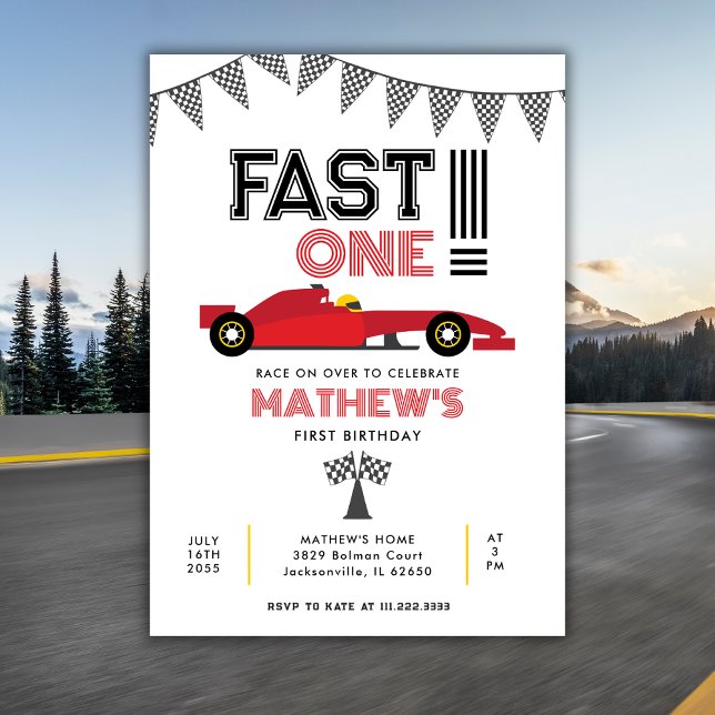 Invitation Fast One Race Car 1st Boy Birthday Party (Créateur téléchargé)