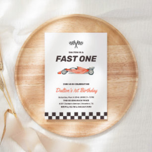 Invitation Fast One Race Car 1st Boy's Birthday Party